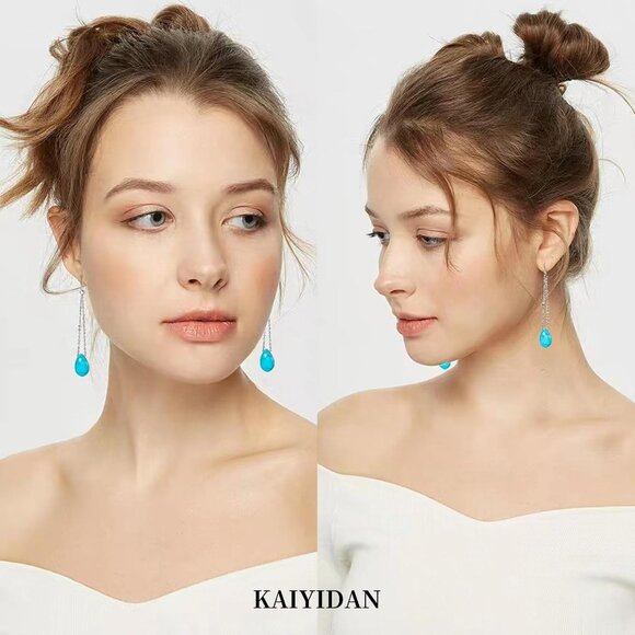 Long Teardrop Chain Turquoise Vintage Long Summer Earring for Women Jewelry - Picture 7 of 7